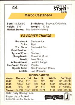 1992 Jockey Star #44 Marco Castaneda Back